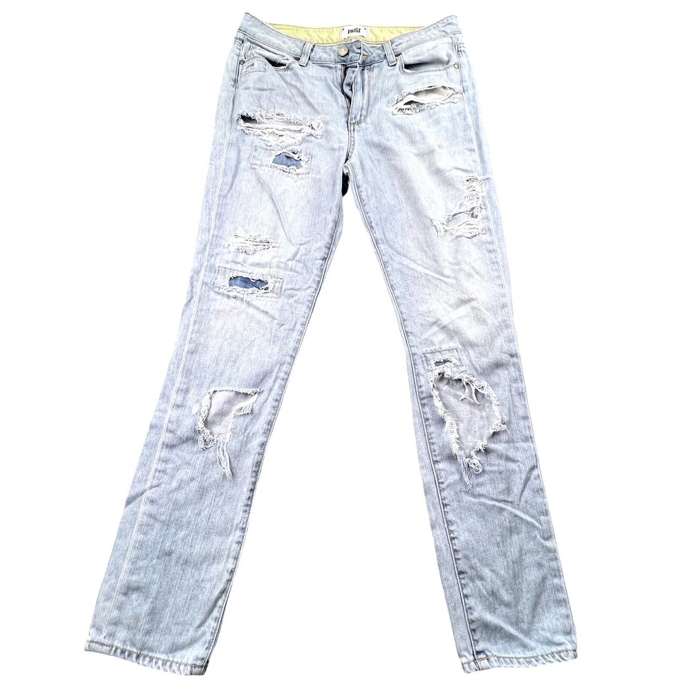 PAIGE Distressed Skinny Jeans Womens 28 Light‎ Wash Ripped 100% Cotton USA Made